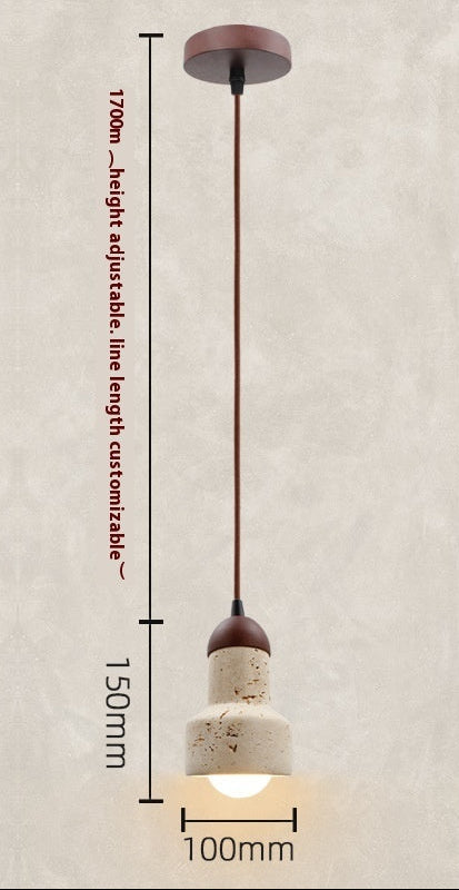 Pendant light with dimensions and specifications on a beige background