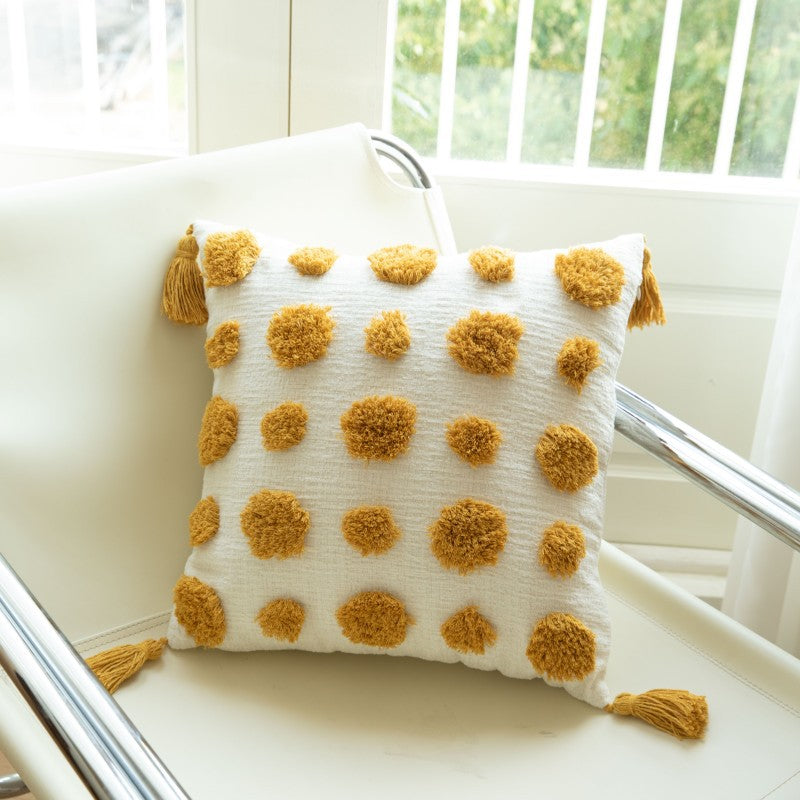 Bohemian Style Yellow Pillow Covers With Tassels
