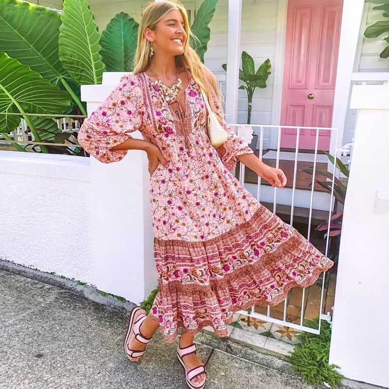 Pink Boho Dress floral