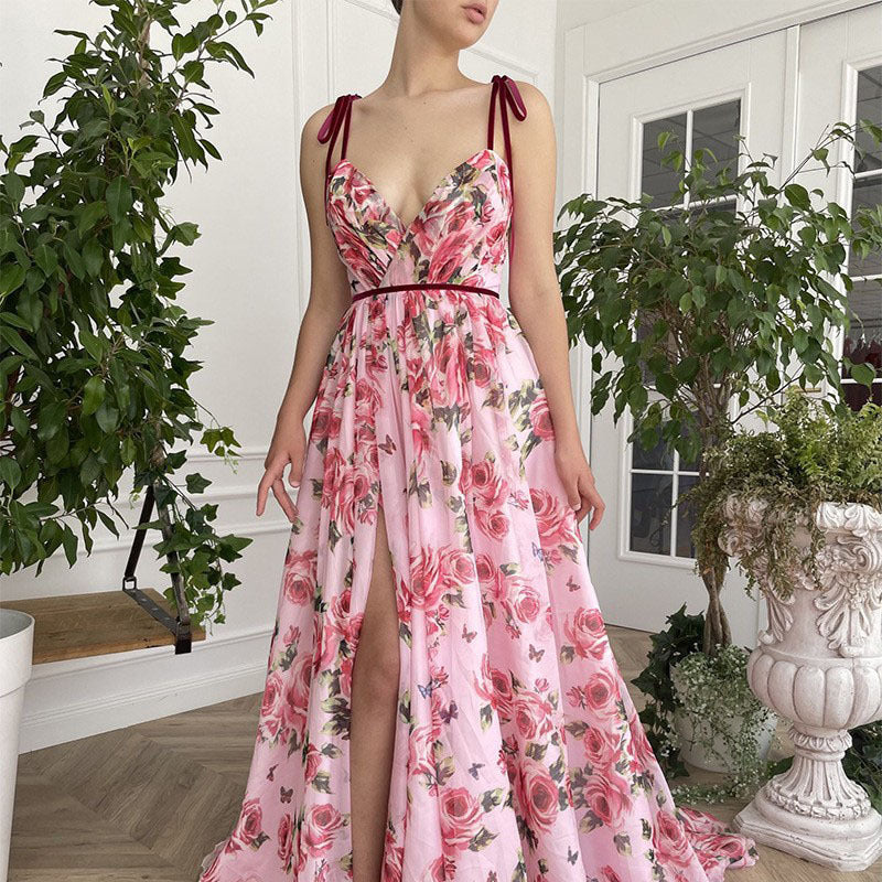 Pink Floral Boho Wedding Guest Dress