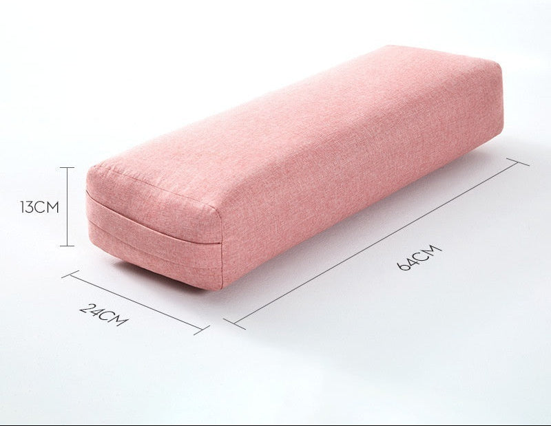 Pink rectangular cushion with dimensions on a white background