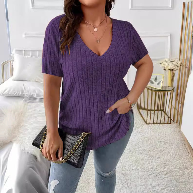 Plus Size Knitted Short Sleeve Top for Women