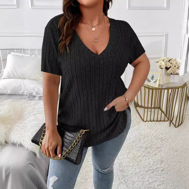 Plus Size Knitted Short Sleeve Top for Women