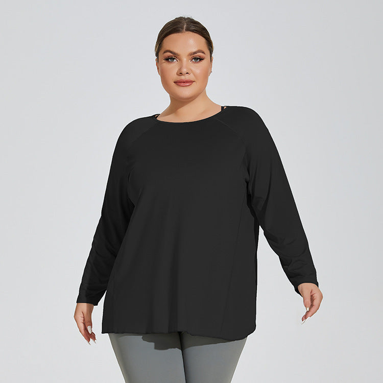 Plus Size Long Sleeve Yoga Top for Women - Oversized Design