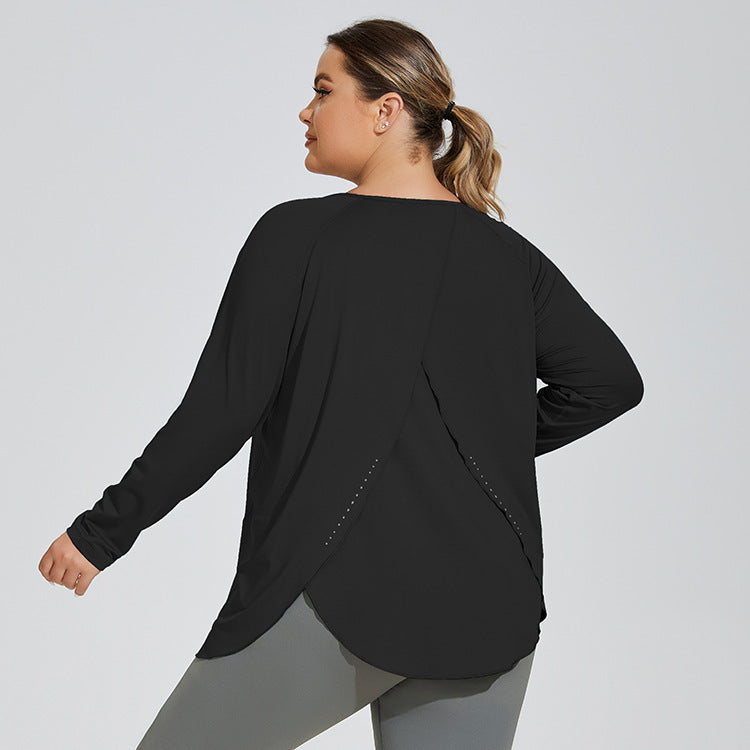 Plus Size Long Sleeve Yoga Top for Women - Oversized Design