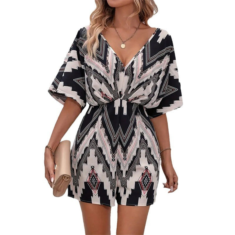 monochrome Printed Boho Style Black and White Romper