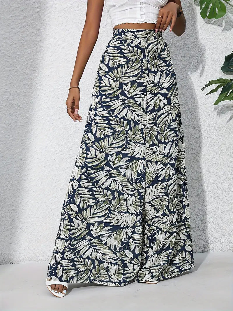 blue Exotic Printed High Rise Wide Leg Bohemian Trousers