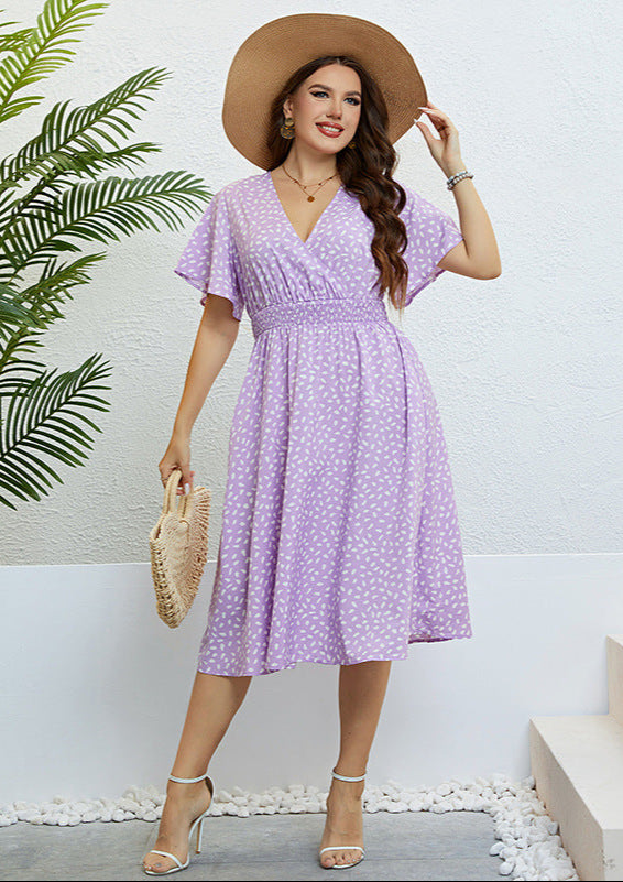 Purple Plus Size Dress Midi Length
