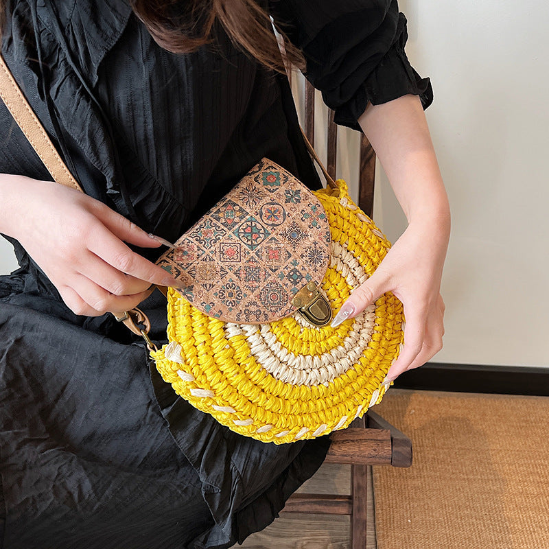 Round Rattan Boho Crossbody Bag