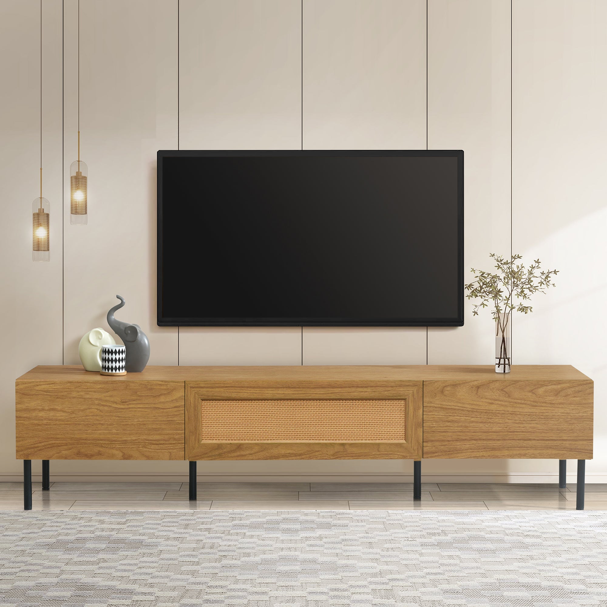 Brown Rattan Bohemian TV Stand For TVs Up To 80''