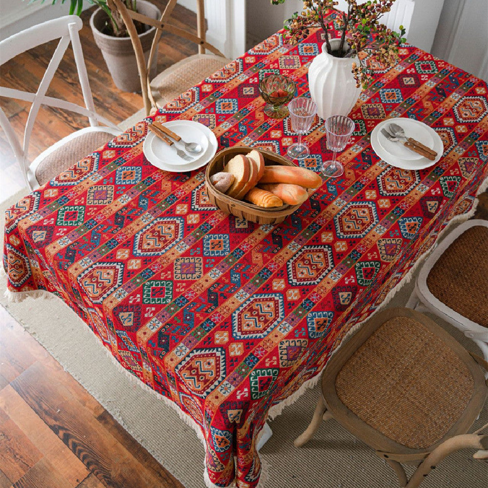 Red Boho Hippie Tablecloth