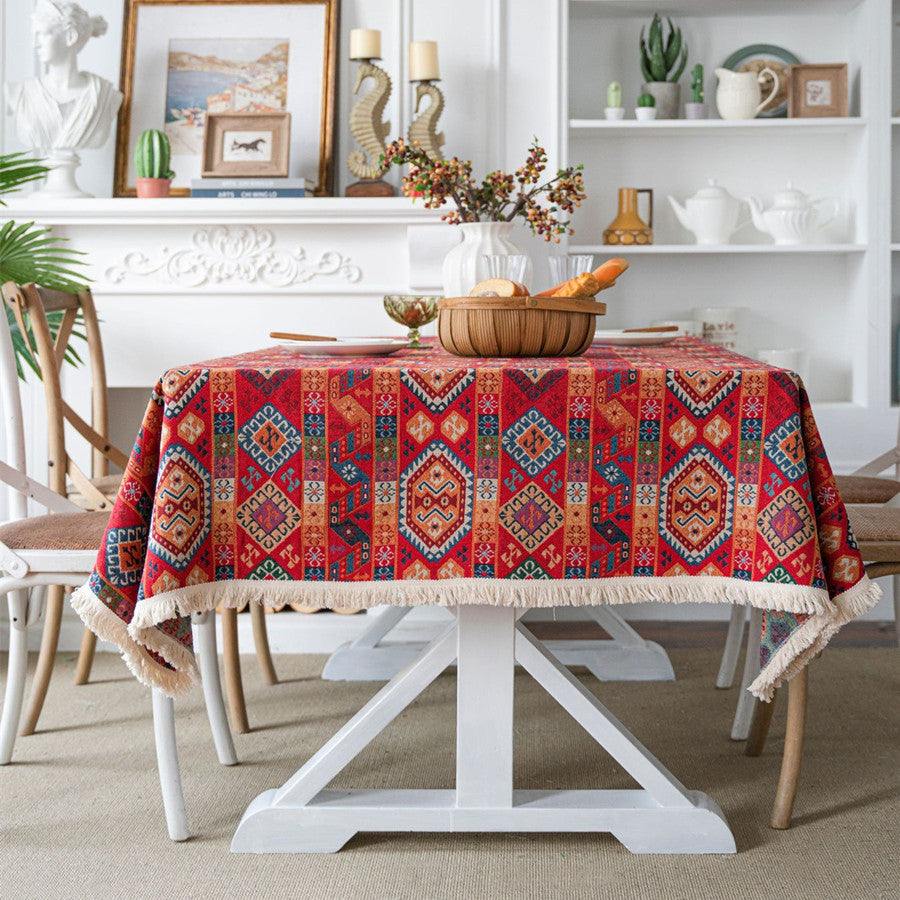 red Red Boho Hippie Tablecloth