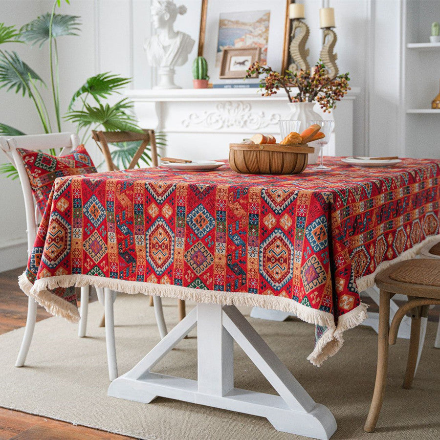 Red Boho Hippie Tablecloth
