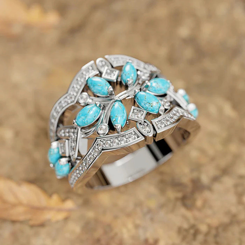 Rhinestone Ring with Smal Turquoise Stones