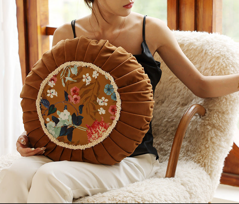 Round Boho Back Seat Cushion with Floral Patterns