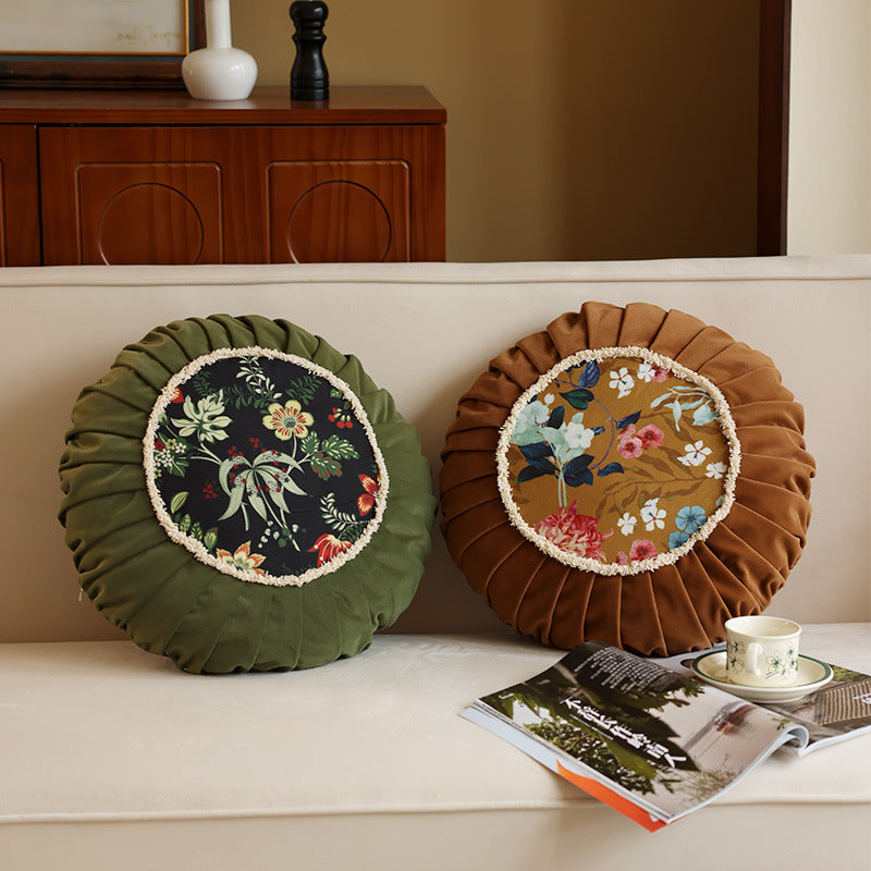 Round Boho Back Seat Cushion with Floral Pattern