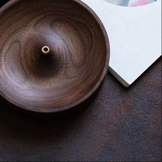 Round Dark Brown Walnut Wood Incense Holders