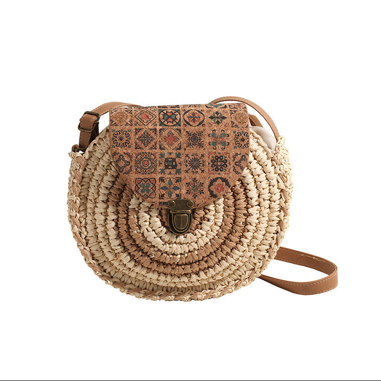 Round Rattan Boho Crossbody Bag