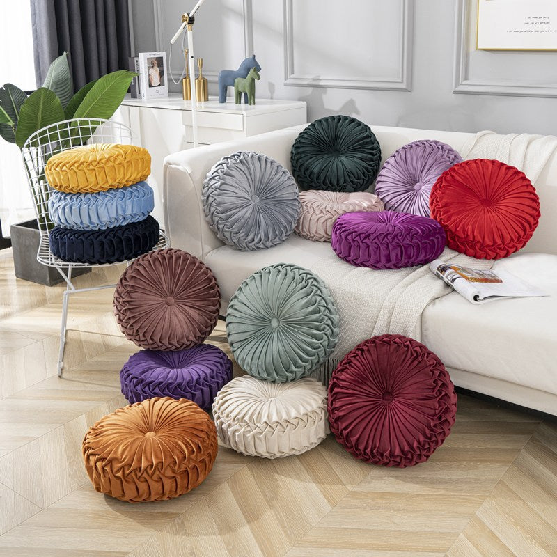 Round Velvet Silk Throw Pillow