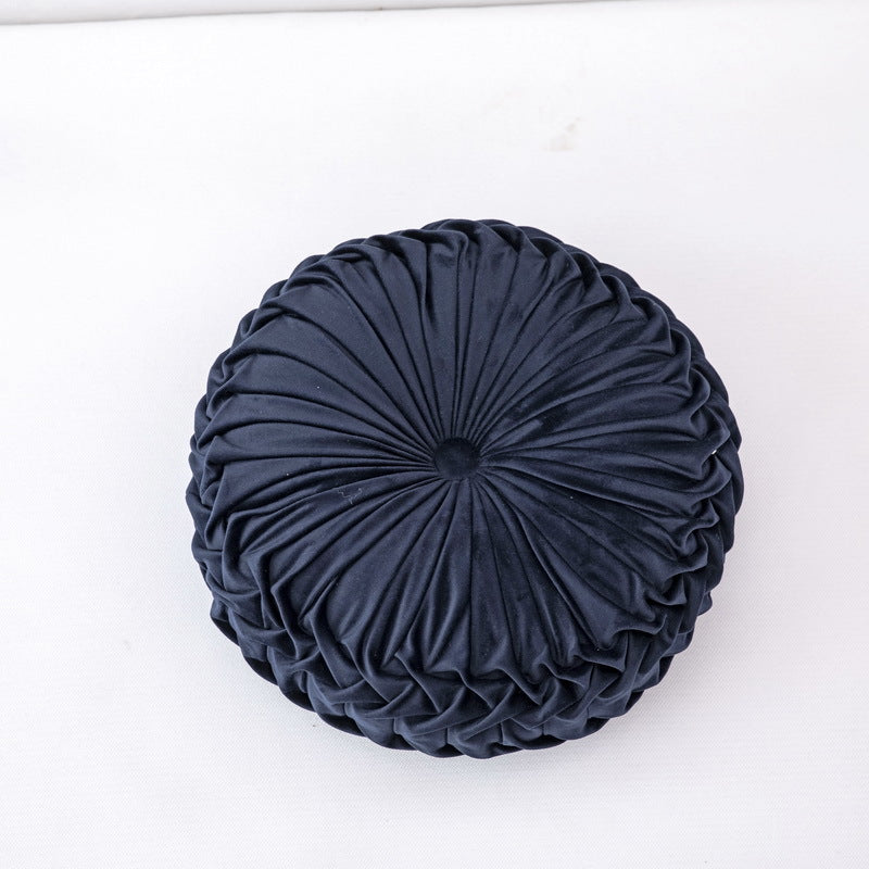 blue Round Velvet Silk Throw Pillow