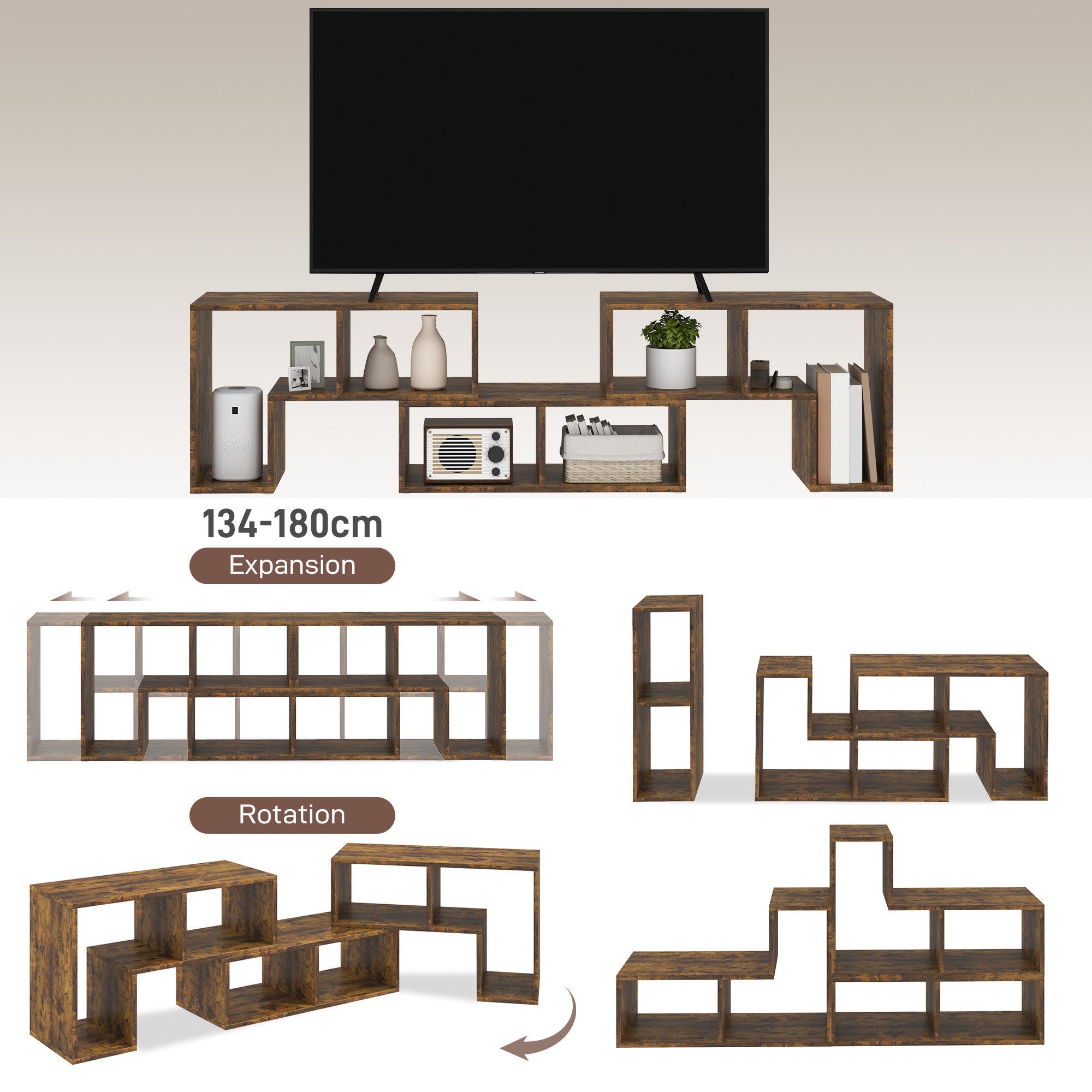 Rustic Dark Brown TV Stand with Open Shelves