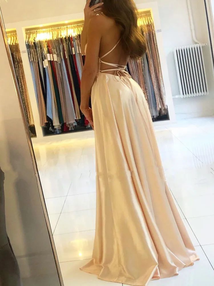 Satin Boho Bridesmaid Dress with Slit g