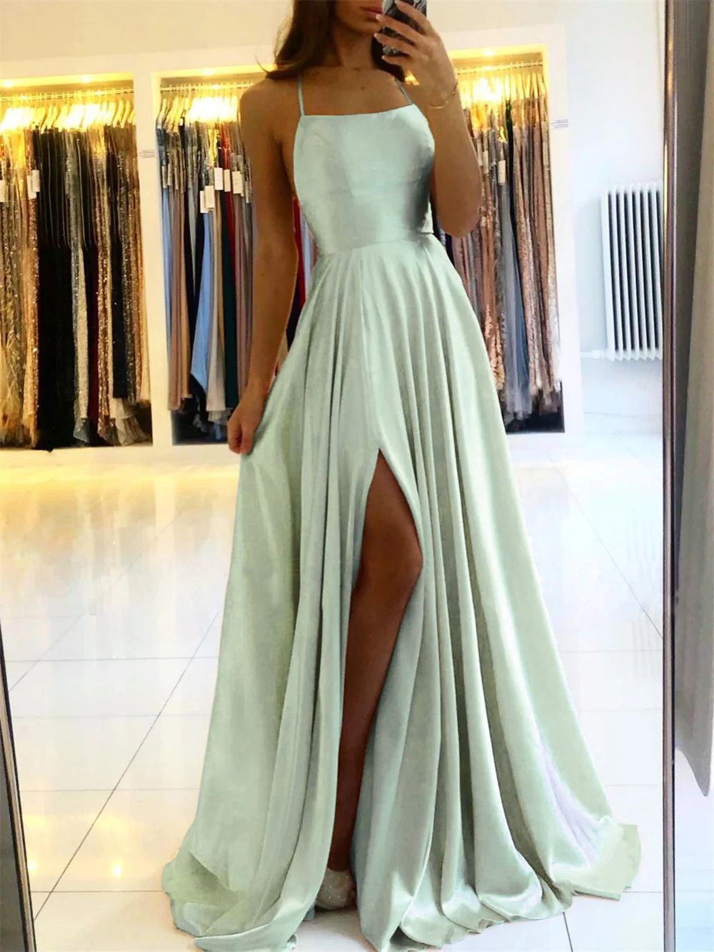 Satin Boho Bridesmaid Dress with Slit