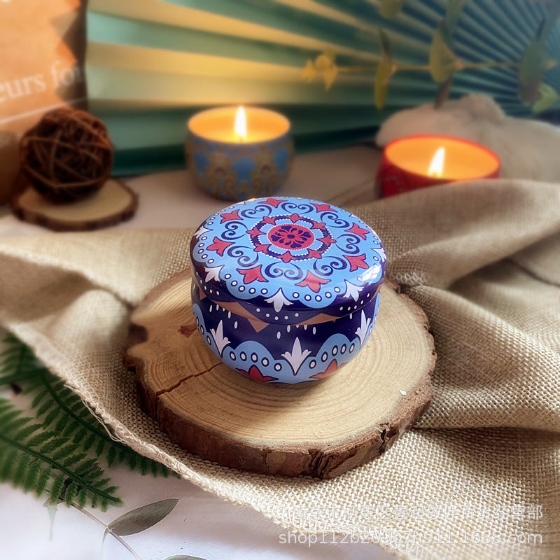 Scented Soy Wax Boho Pattern Tin Candle