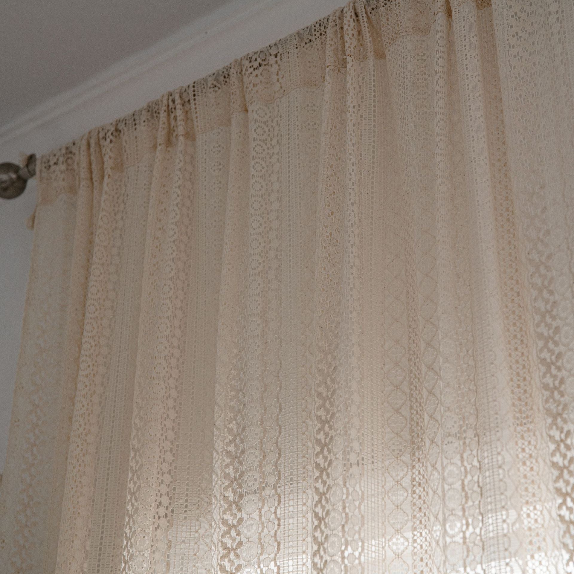 Sheer Beige Boho Curtain with Tassels