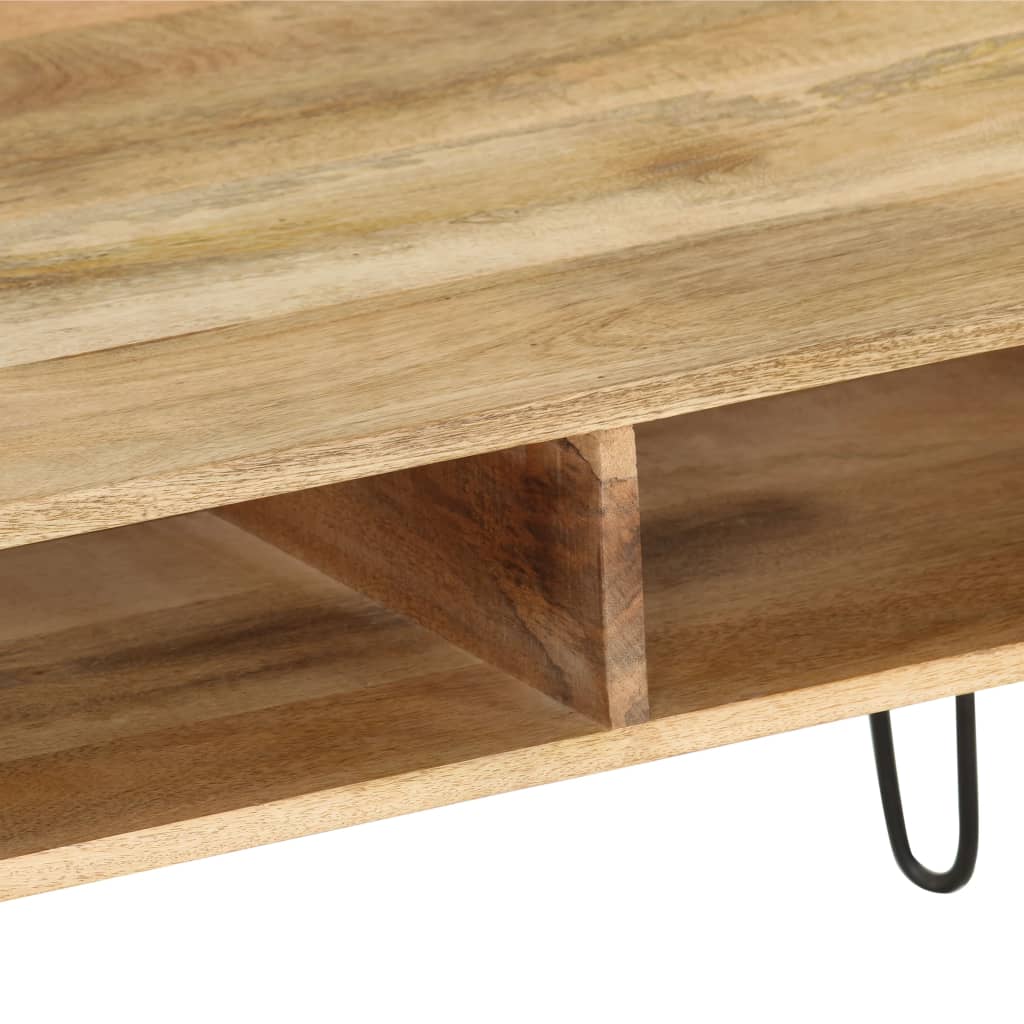 Wooden Open Shelf TV stand with Black Metal Legs