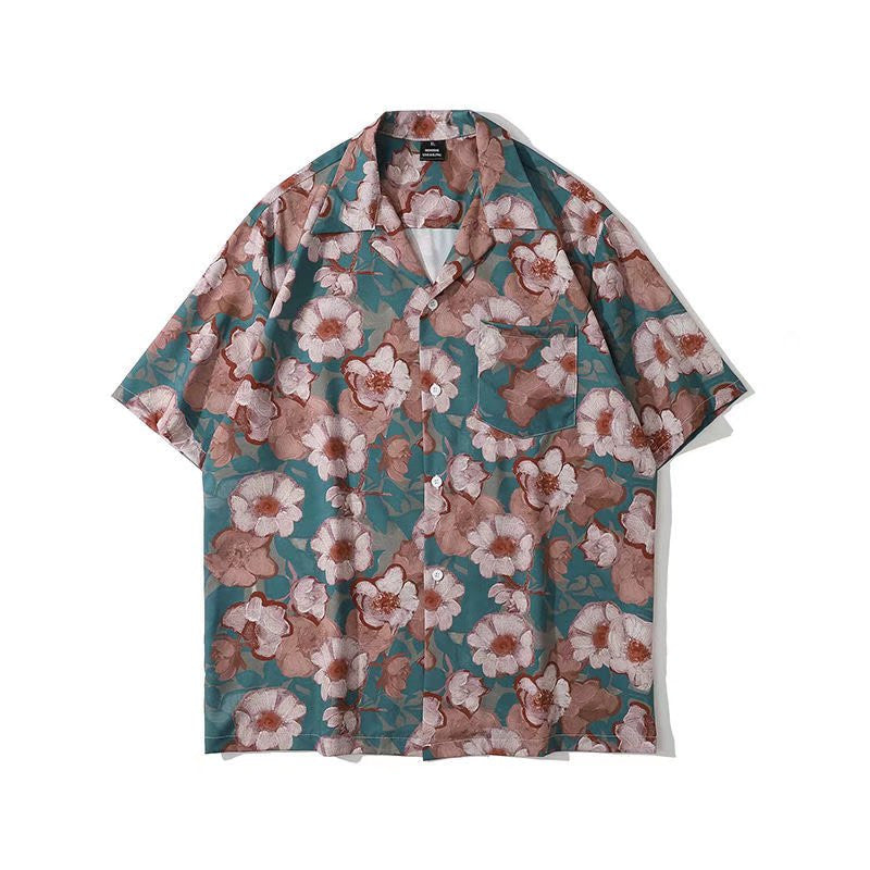 flower Short Sleeved Boho Pattern Shirt for Men