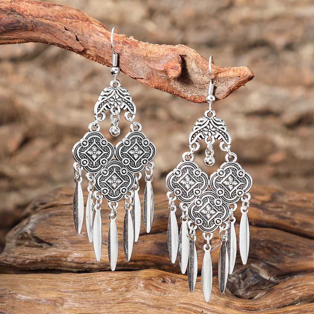 Silver Tassel Earrings Boho Style