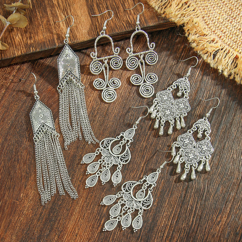 Silver Tassel Earrings Boho Style