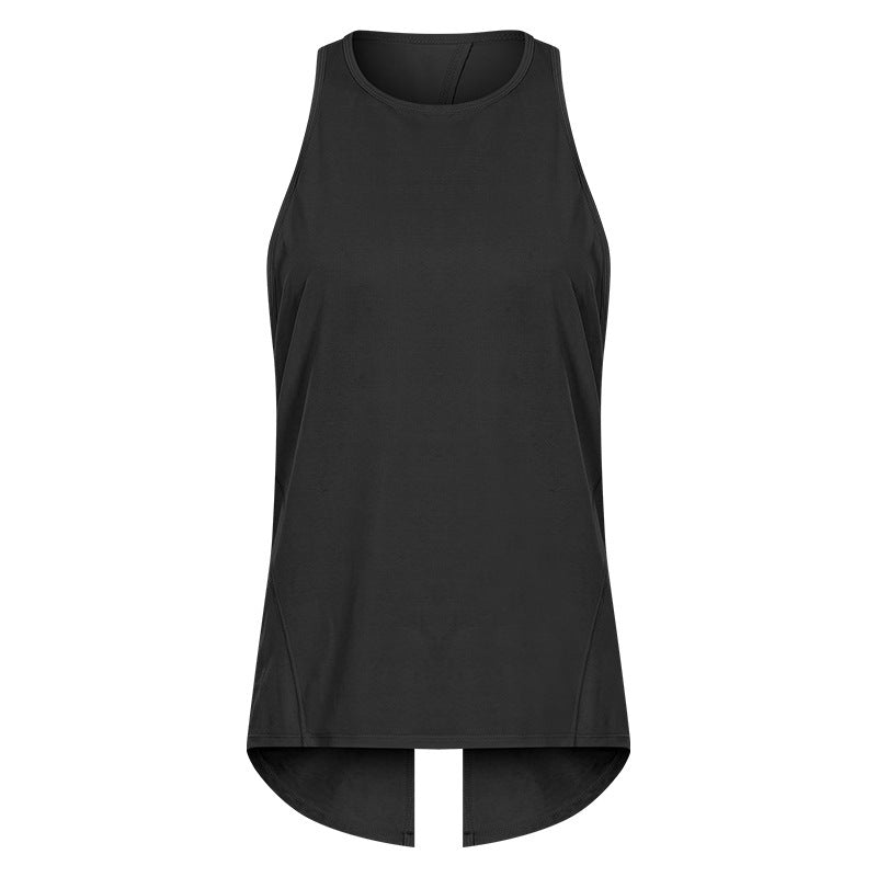 Black sleeveless top on a white background