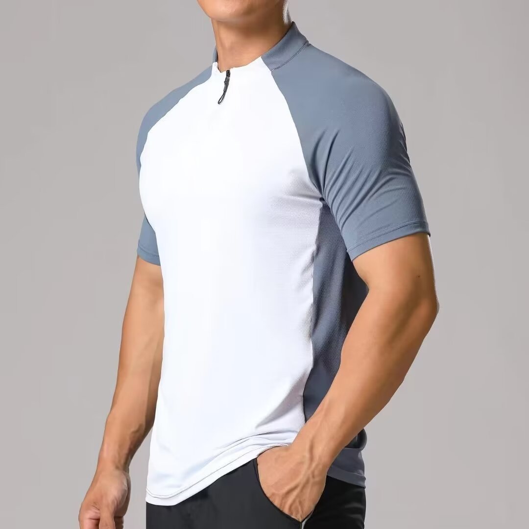 Slim Fit Yoga Tee with Zipper Neck for Men
