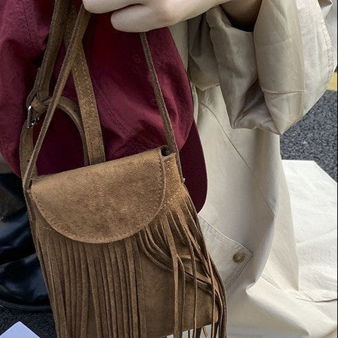 Small Bohemian Crossbody Purse Fringe Detail