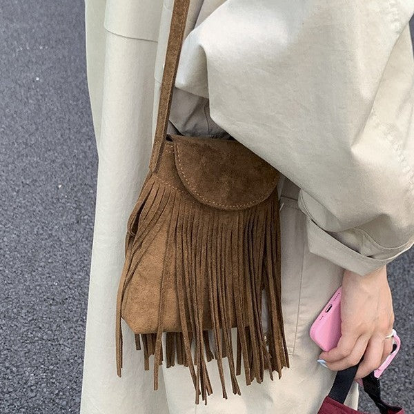 Small Bohemian Crossbody Purse Fringe Detail