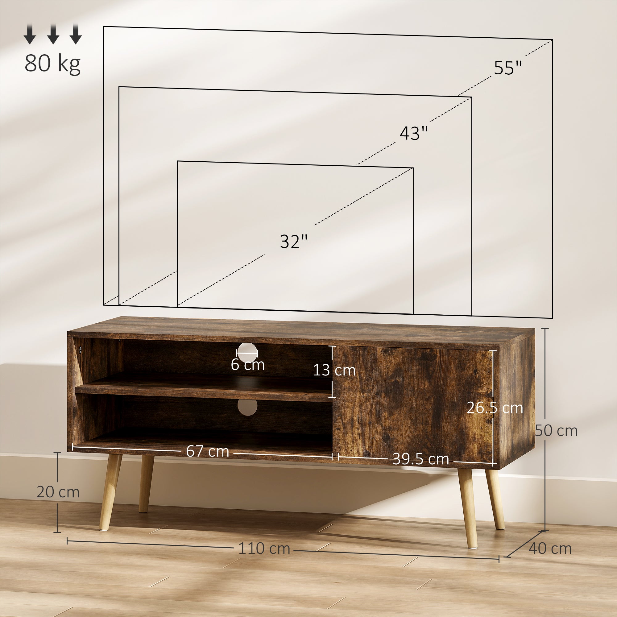 Smoked Oak Color TV Cabinets with Open and Closed Shelves