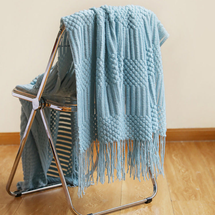 blue Soft Boho Monochromatic Textured Throw Blanket
