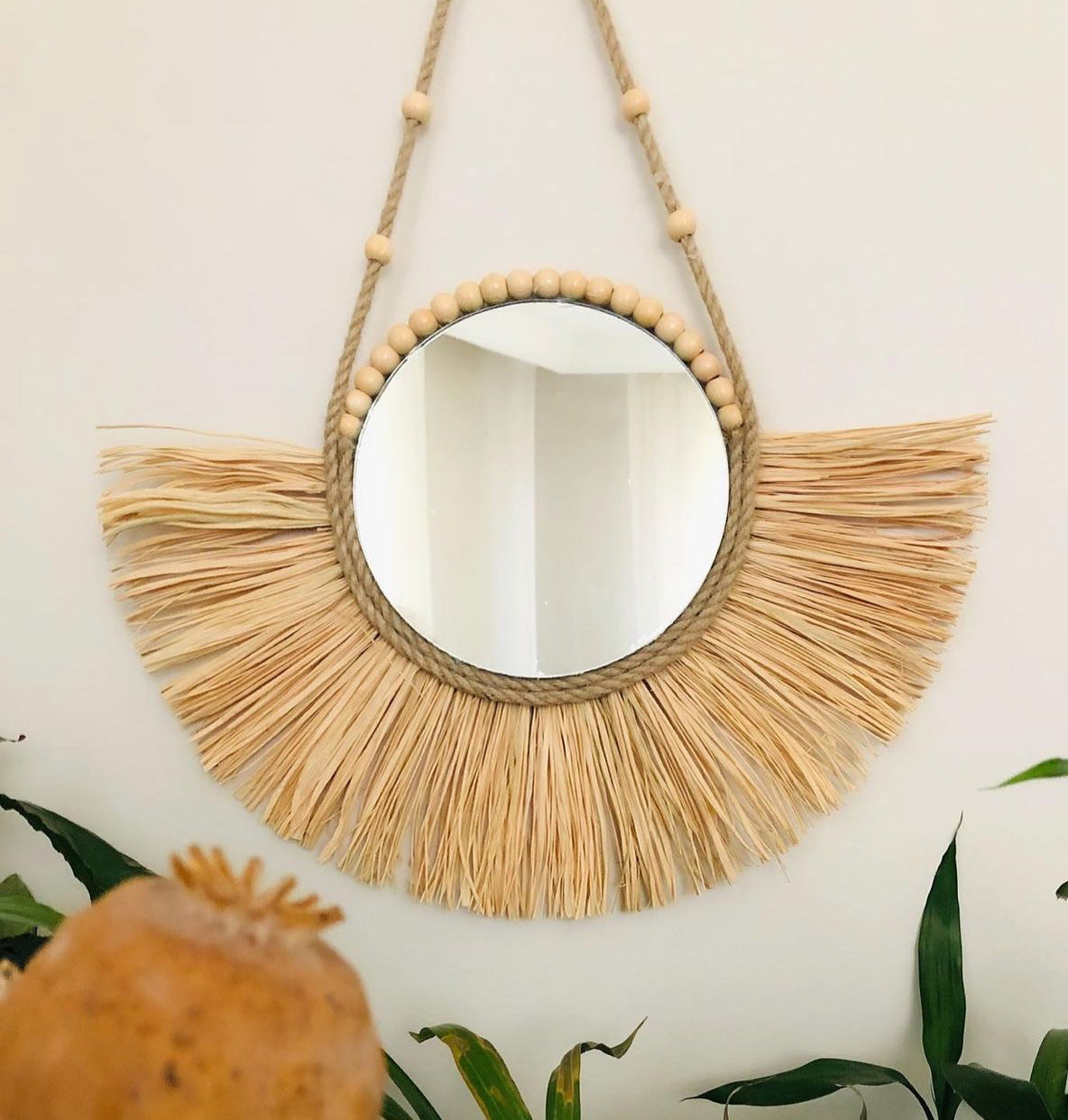 Brown Straw Boho Mirror
