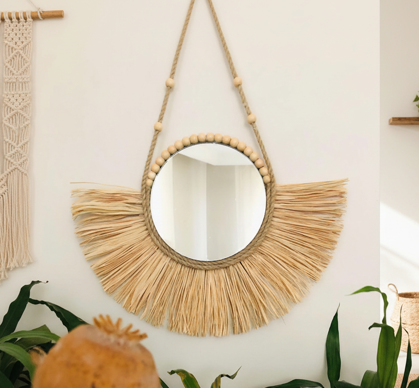 Brown Straw Boho Mirror