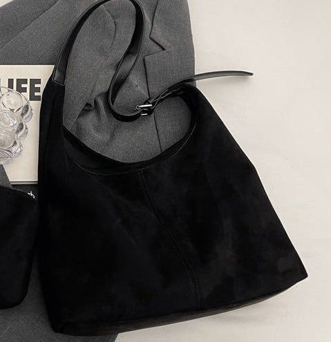Suede Hobo Tote Bag for Women black
