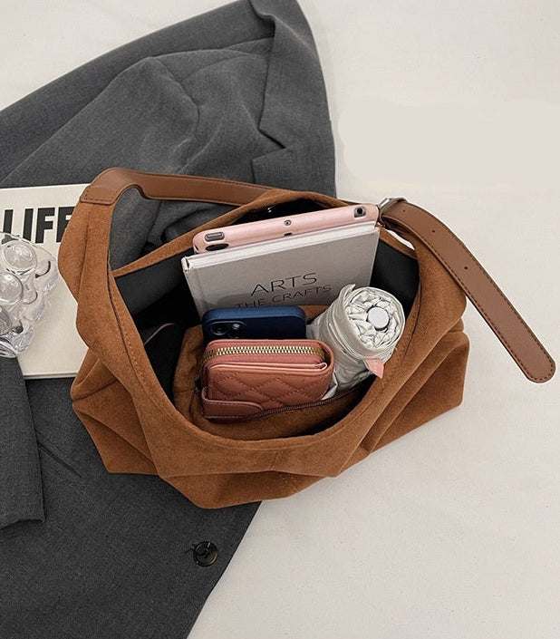 Suede Hobo Tote Bag for Women brown