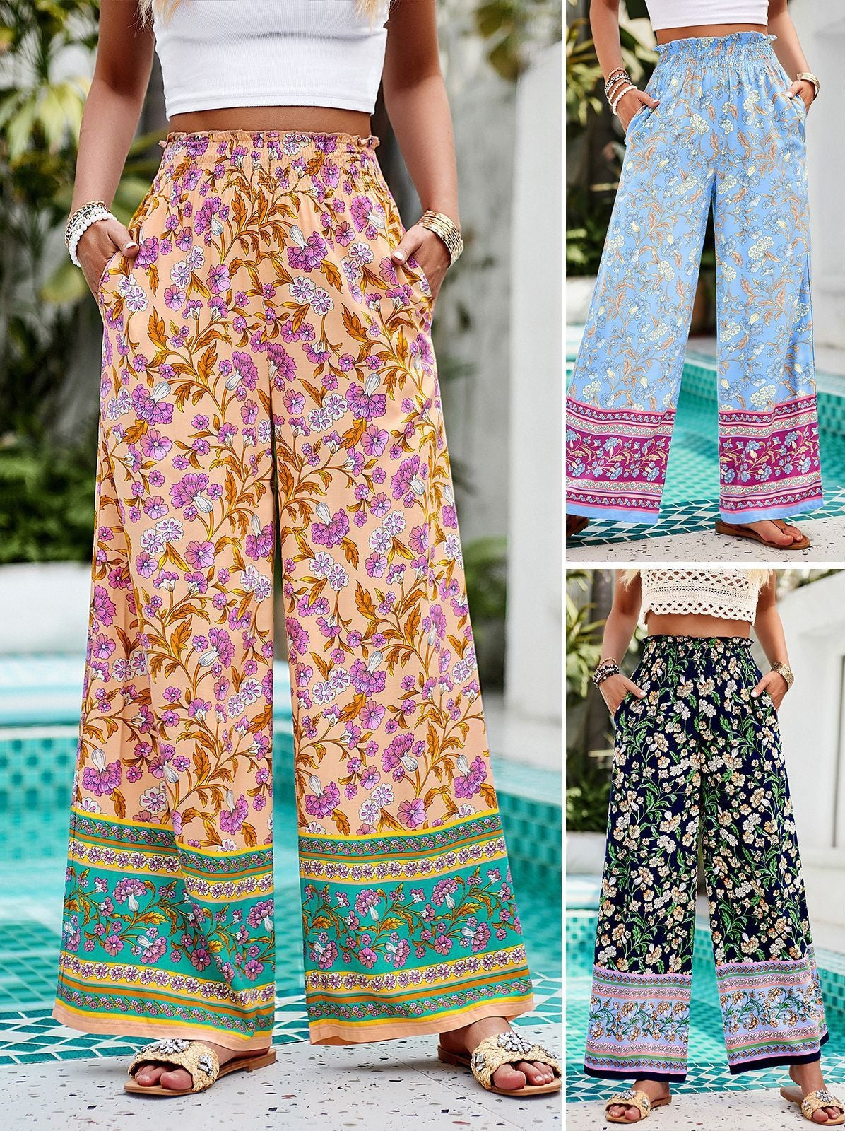 Summer Boho Pants Floral Pattern