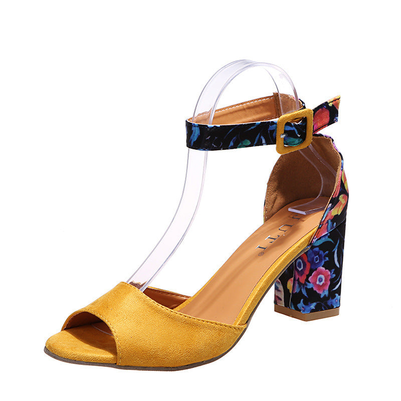 Summer Heeled Sandals with Floral Colorful Heel