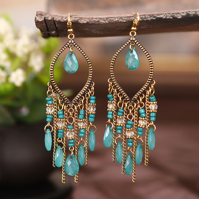 blue Long Tassel Earrings for Women