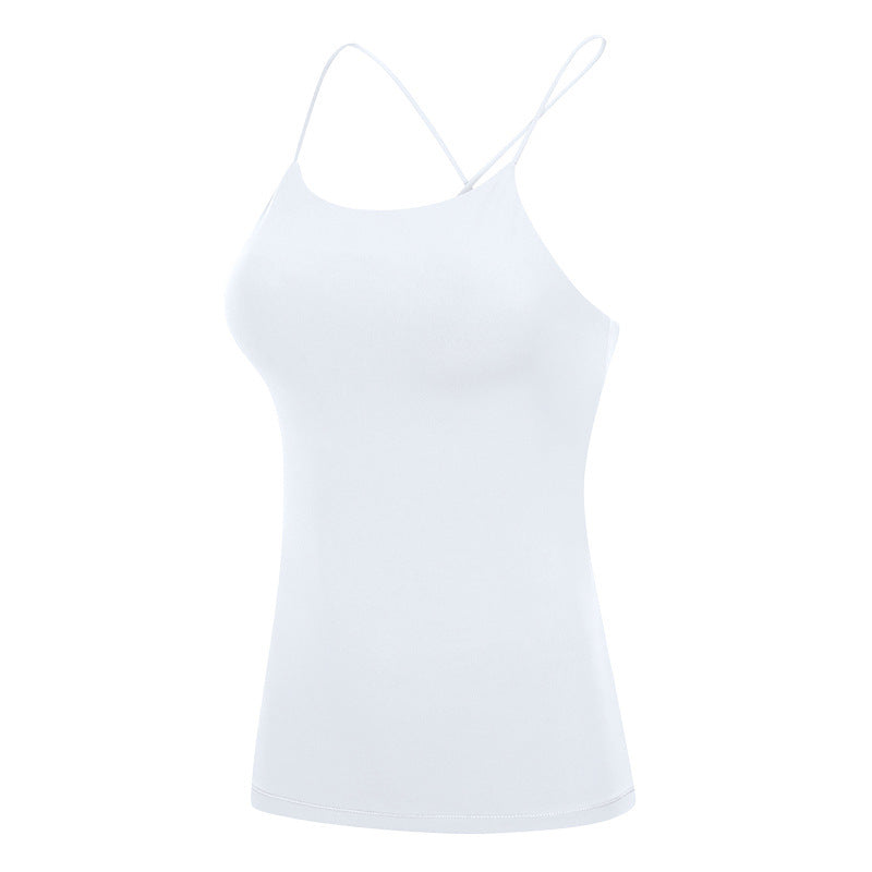 White spaghetti strap top on a white background