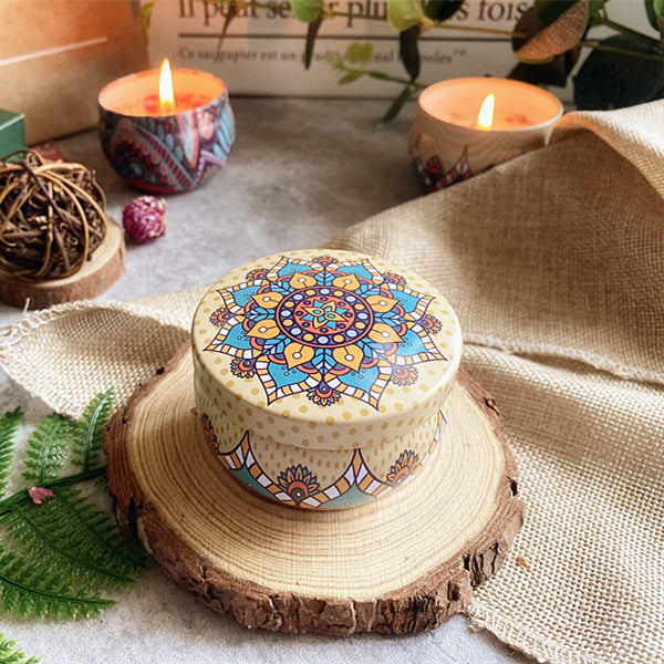 Scented Soy Wax Boho Pattern Tin Candle