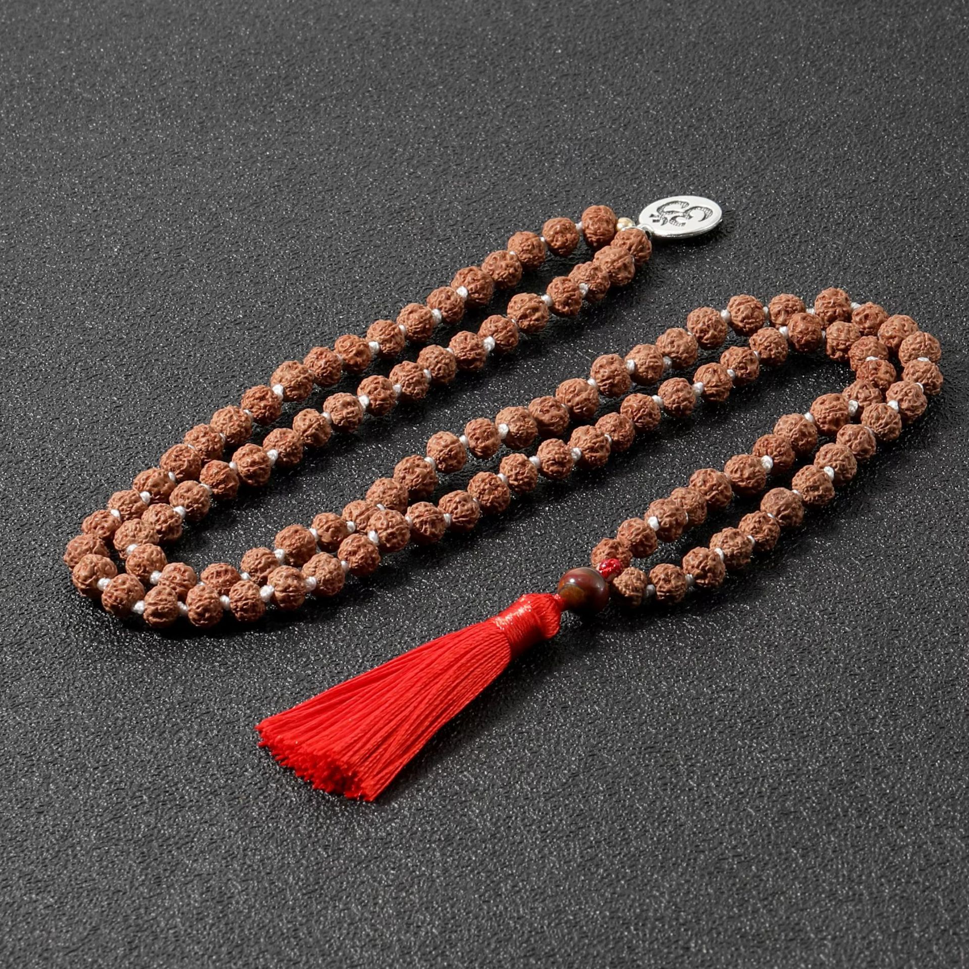Traditional Mala Bead Loop with Red Tassel