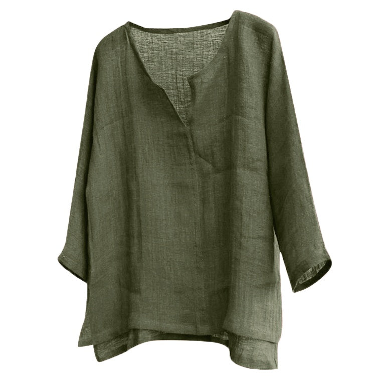 Green linen shirt on a white background